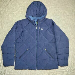G H Bass Jacket Coat Size Medium Navy Diamond Quilted Insulated Puffer Hood Mens